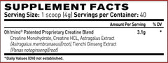 Oh!mino Creatine Complex scoop with micronized creatine blend for potential strength support.