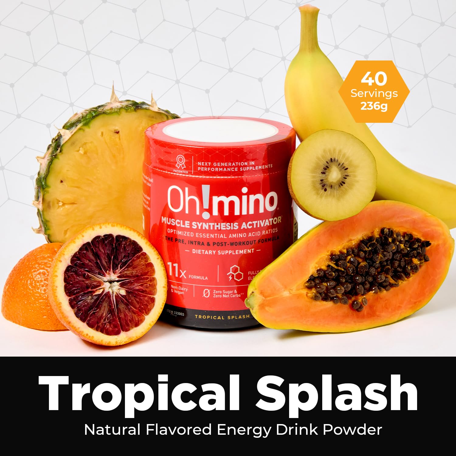Oh!mino Tropical Splash athlete hydration scene showing sustained energy