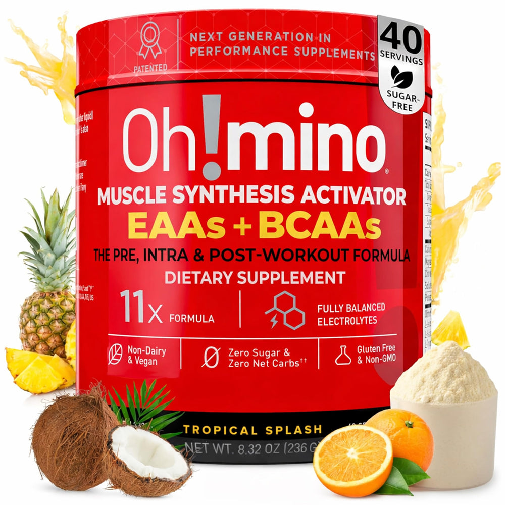 Oh!mino Tropical Splash bottle ready to mix for workouts