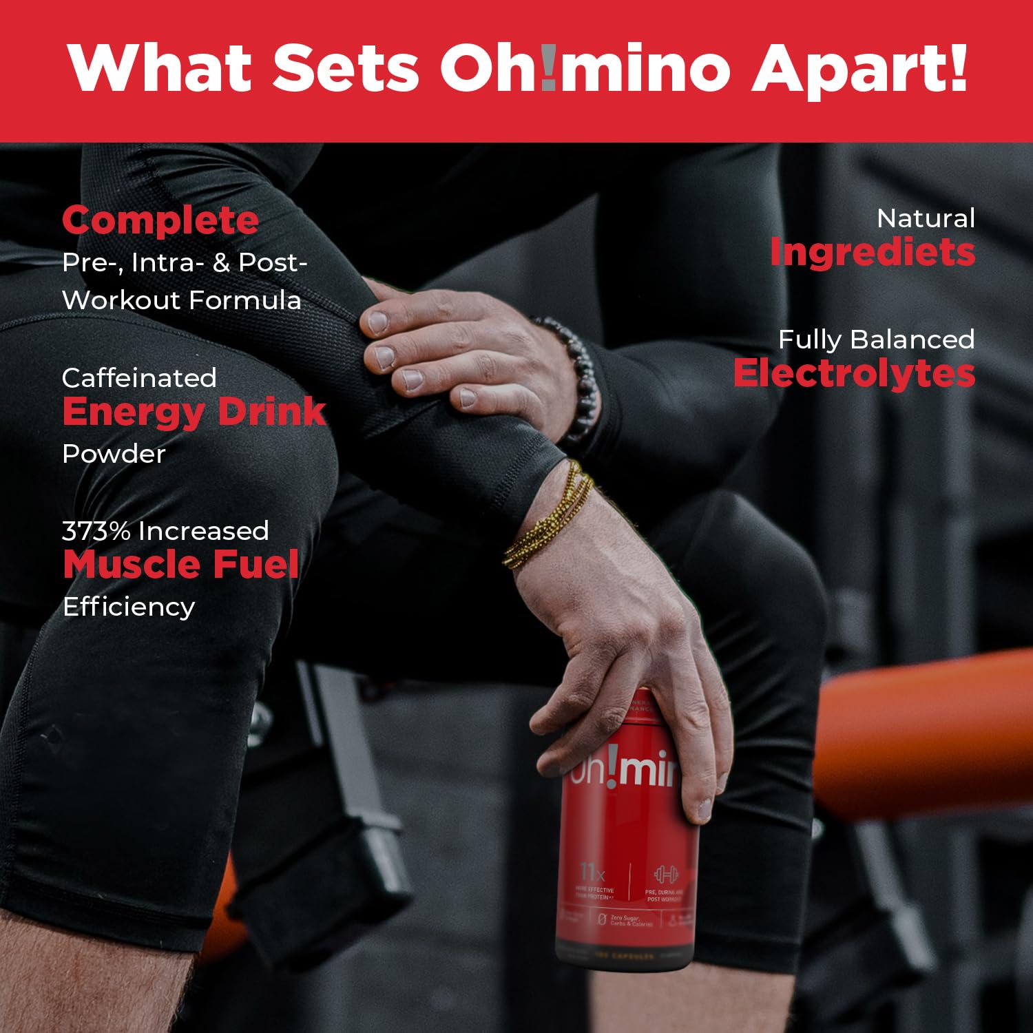 Athlete using Oh!mino capsules during training for sustained endurance and recovery.
