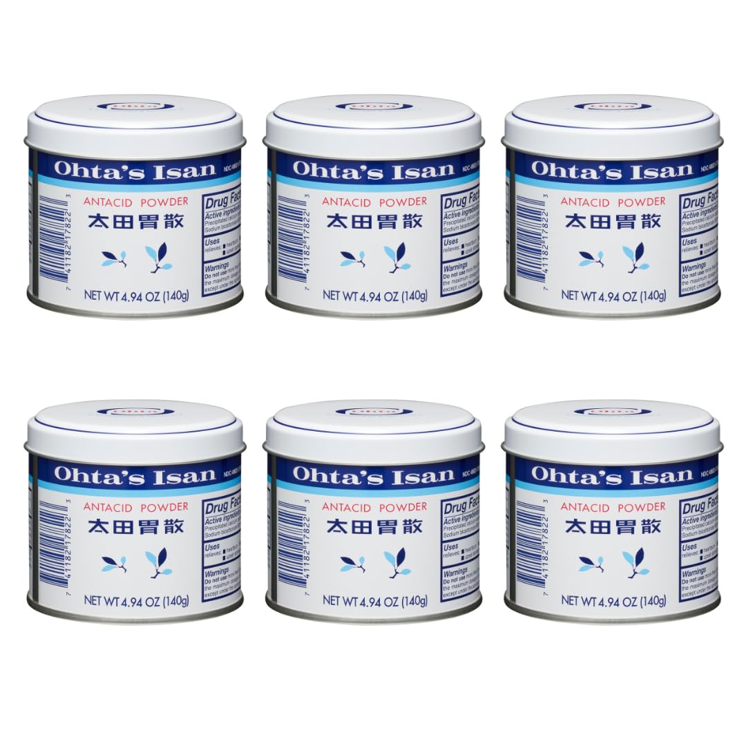 Ohta's Isan antacid herbal powder can seen from top for quick heartburn relief after meals.