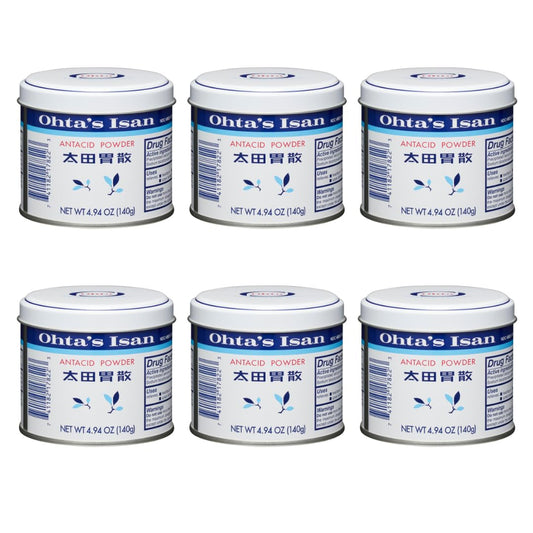 Ohta's Isan antacid herbal powder can seen from top for quick heartburn relief after meals.