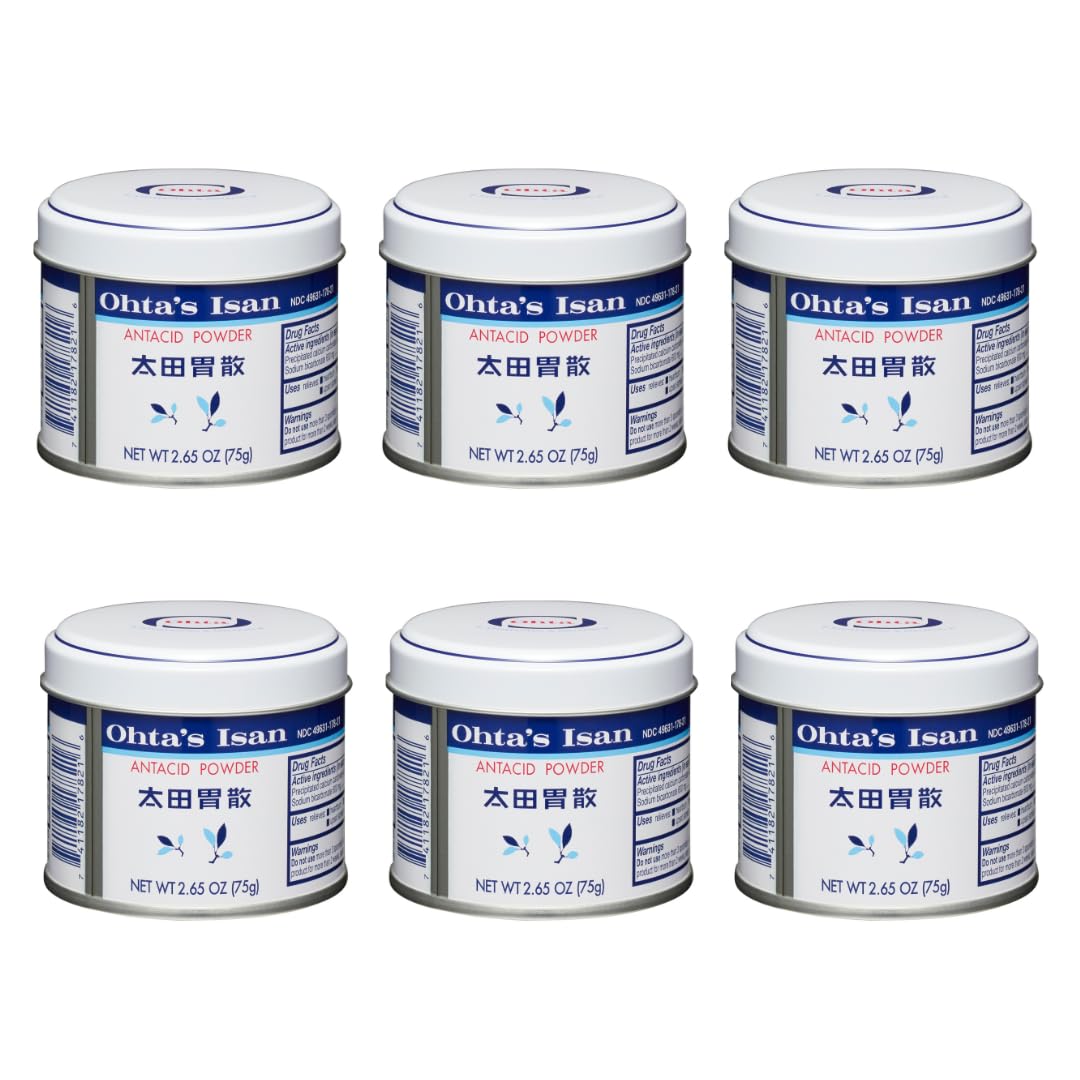 Ohta's Isan Antacid Powder can front in six-pack, may help ease occasional heartburn.