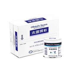 Close-up of Ohta's Isan label highlighting the herbal blend for soothing upset stomachs.