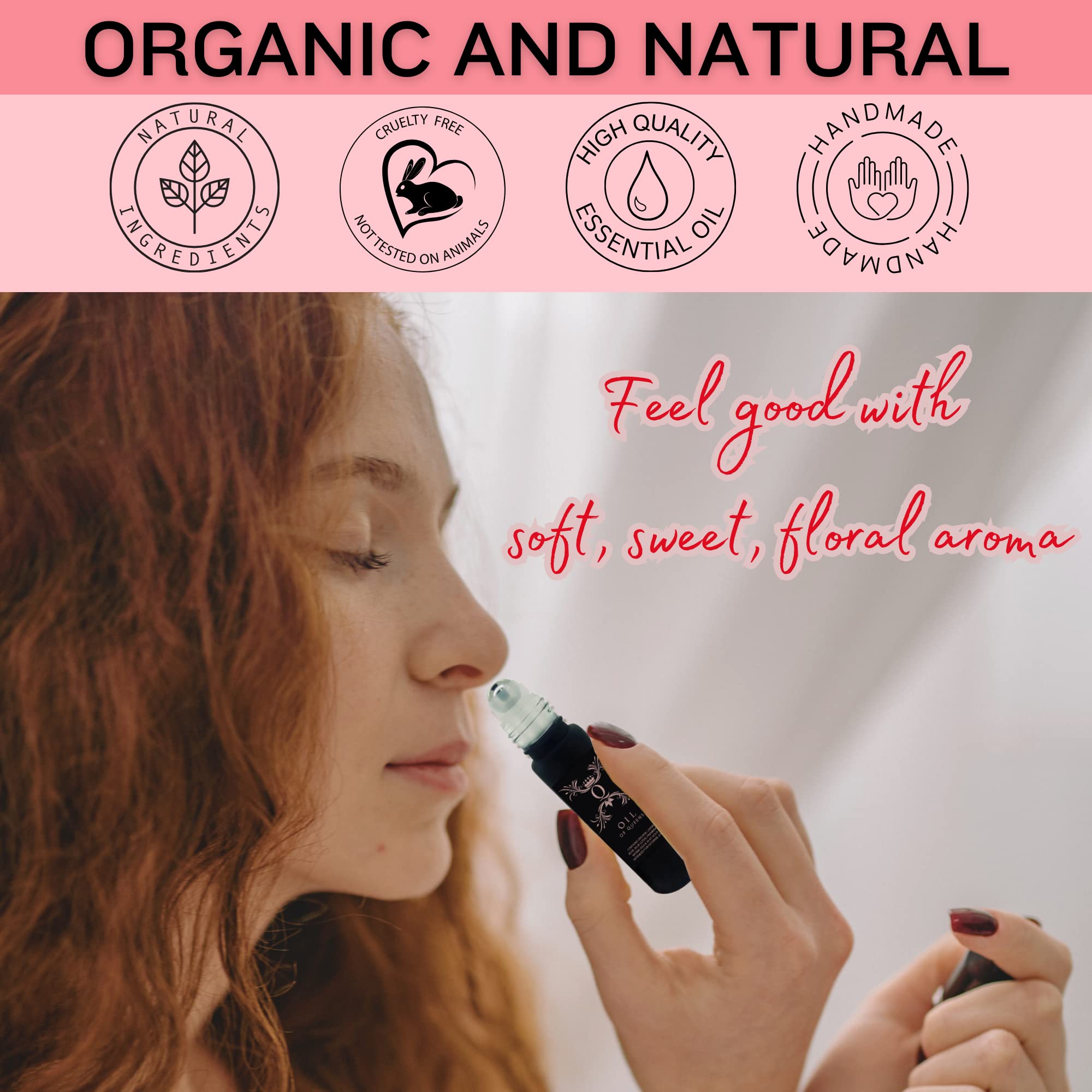 Skincare use of Rose Oil Roll-On to moisturize and refresh skin