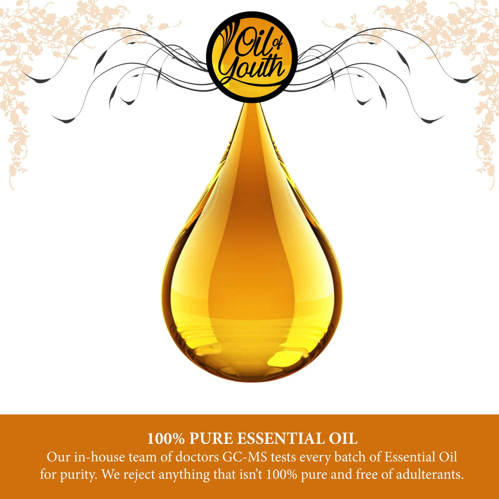 Oil of Youth bergamot essential oil for skin care routines and soothing textures.