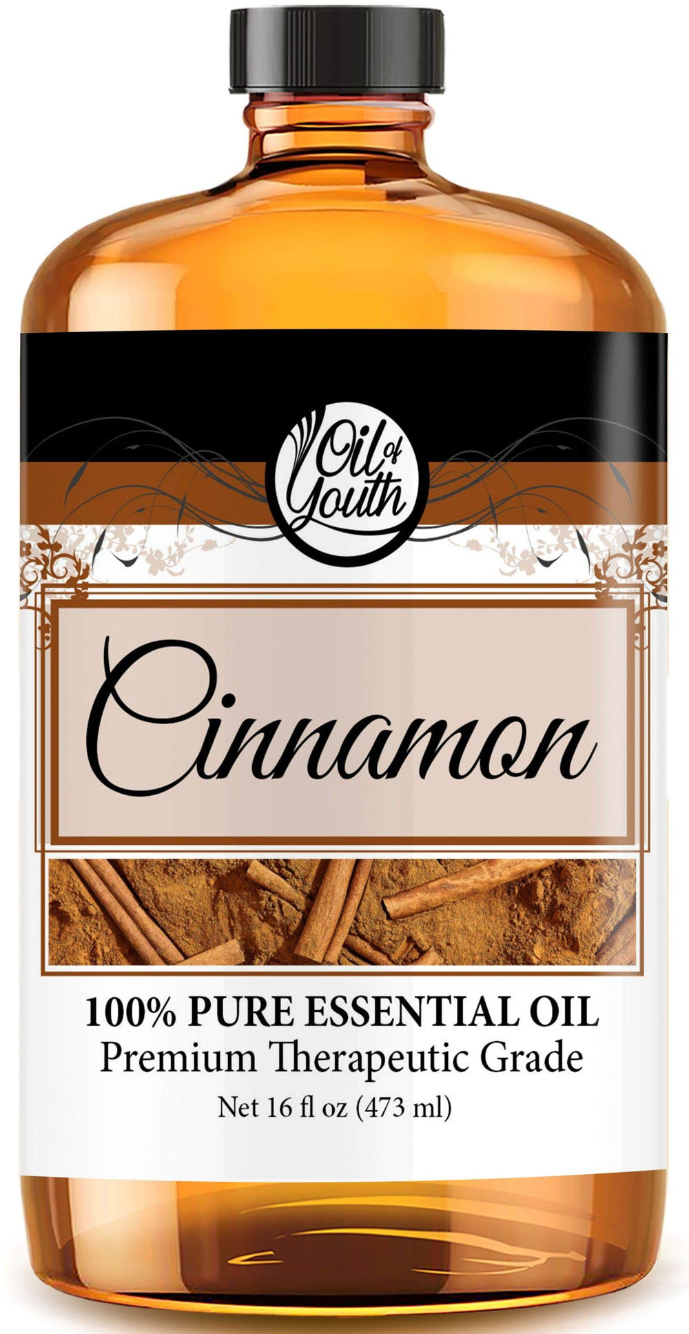 Oil of Youth Cinnamon essential oil bottle pour for premium aromatherapy and diffuser use.
