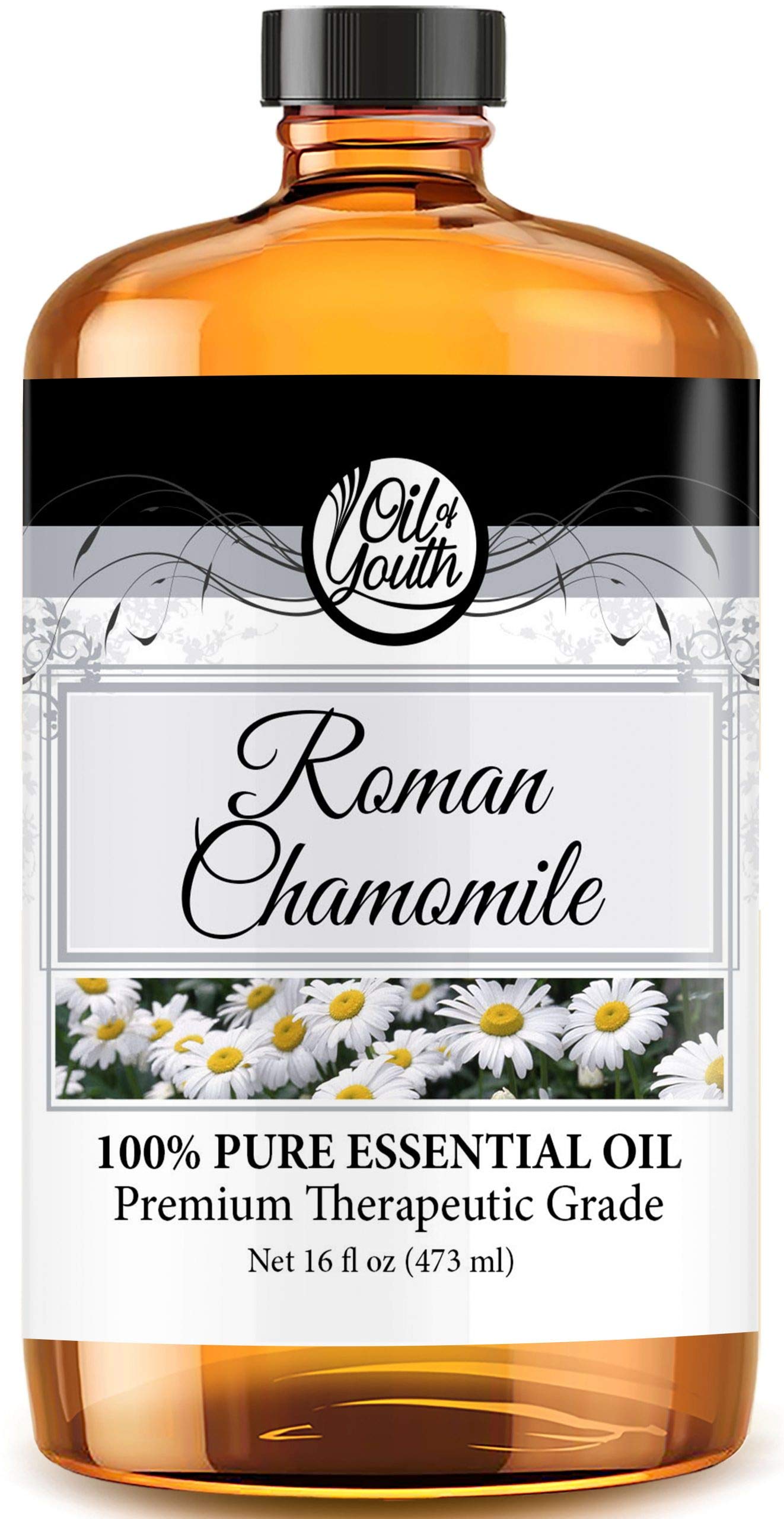 Oil of Youth Roman Chamomile oil bottle pour for aromatherapy and skin care.