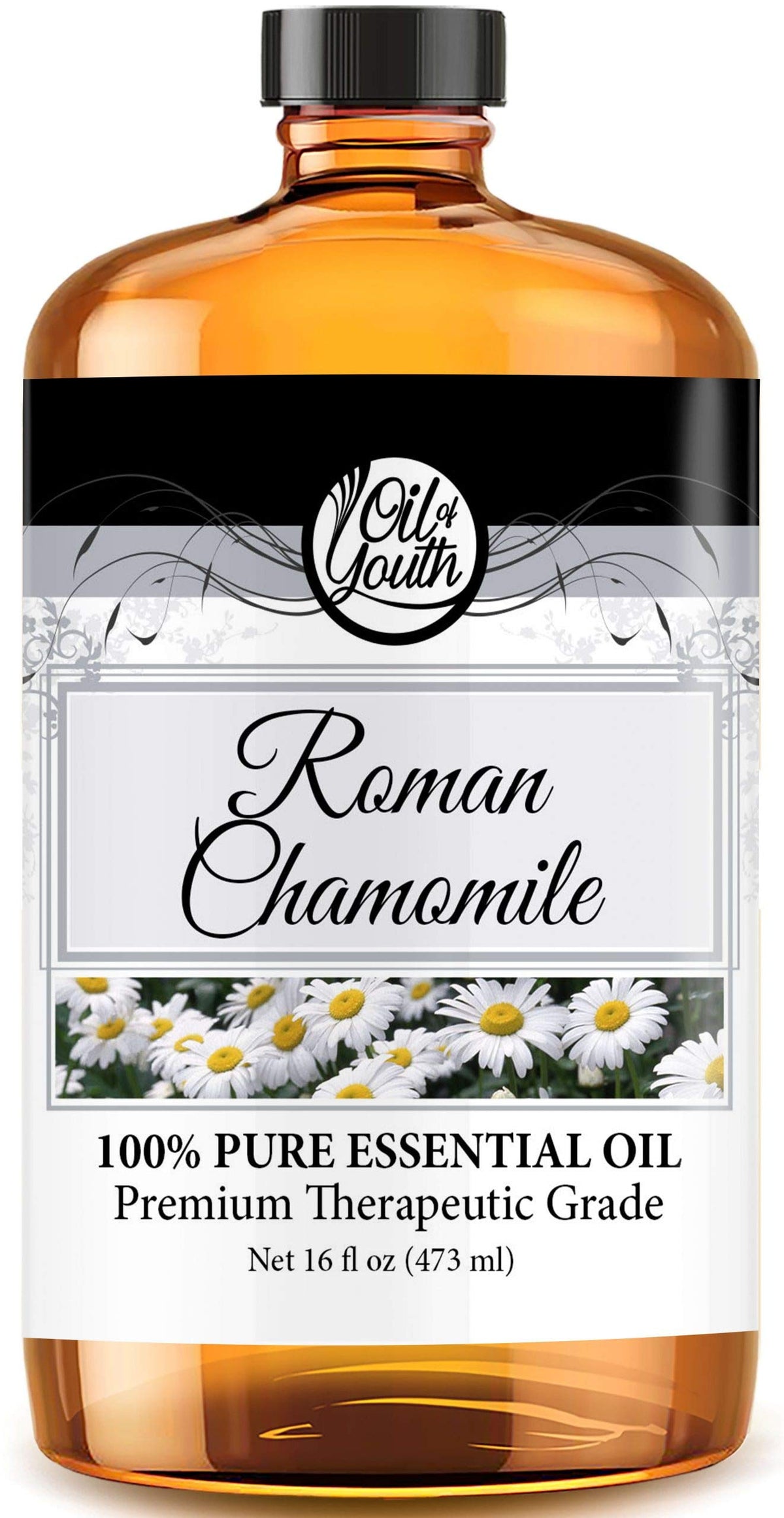 Oil of Youth Roman Chamomile oil bottle pour for aromatherapy and skin care.