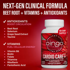 Oingo Cardio Care+ grape seed extract capsules for vitality and antioxidants.