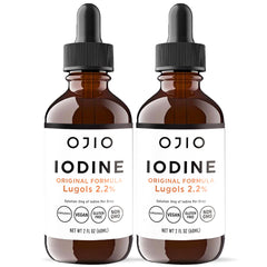 Ojio Lugol's iodine 2% bottle front for dependable daily supplementation.
