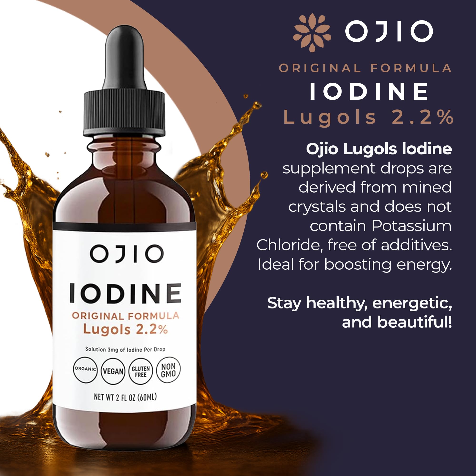 Amber bottle protects Ojio Lugol's Iodine potency