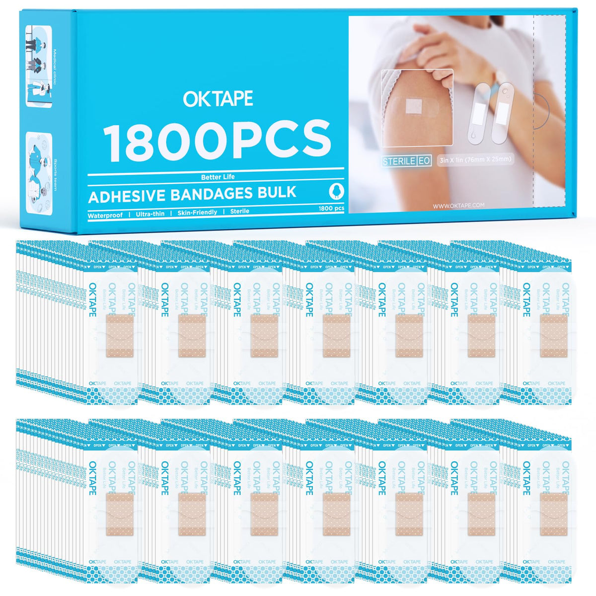 OK TAPE bulk 1800 bandages ready for school, workplace, or home first aid.
