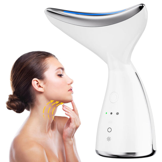 Okahila Face & Neck Massager with white LED glow for a calming facial routine