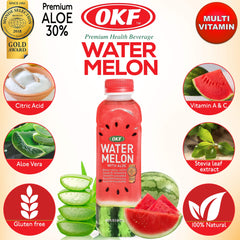 OKF label close-up highlighting real watermelon juice and aloe content