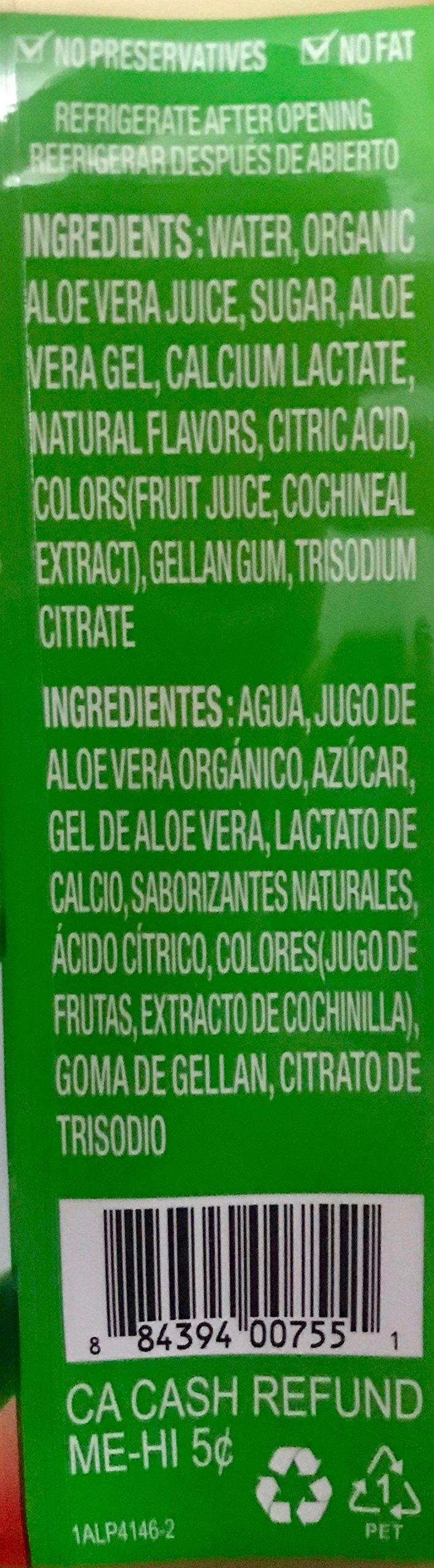 OKF Watermelon Aloe Vera King Drink label shows organic ingredients.