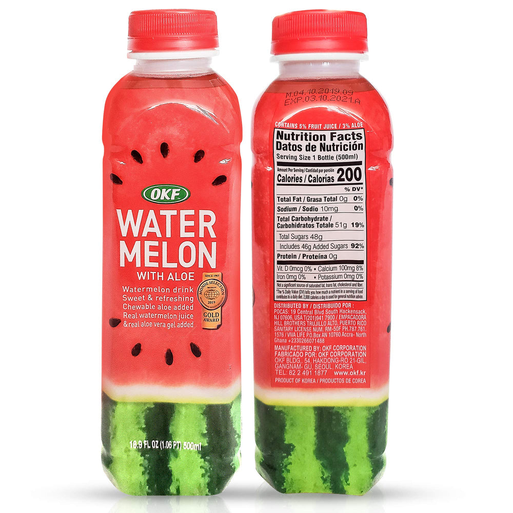 OKF Watermelon with Aloe Vera bottle side view emphasizes slim design
