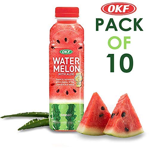 OKF Watermelon with Aloe Vera drink close-up showing chewable aloe detail