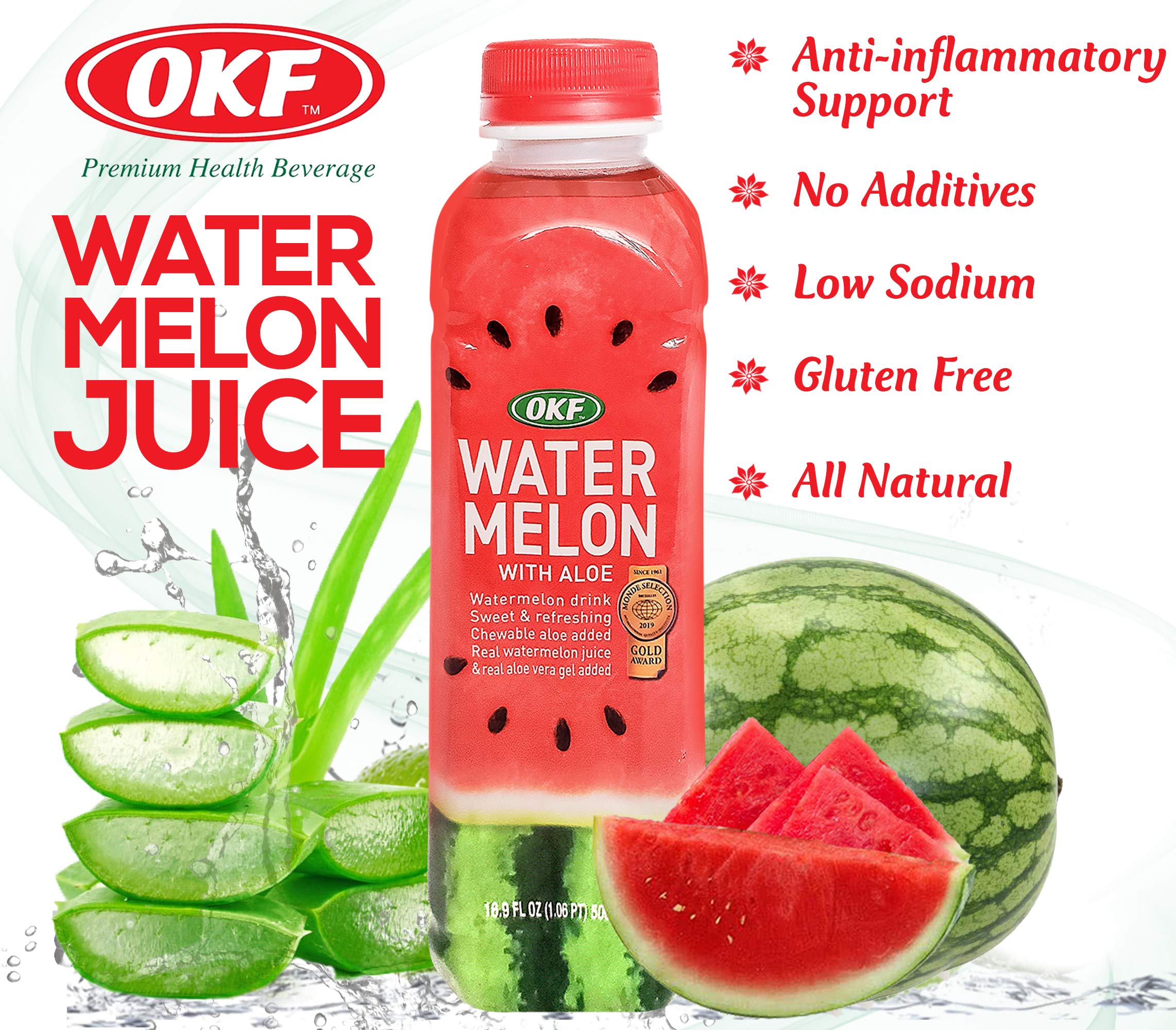 OKF Watermelon with Aloe Vera drink on kitchen table in natural light