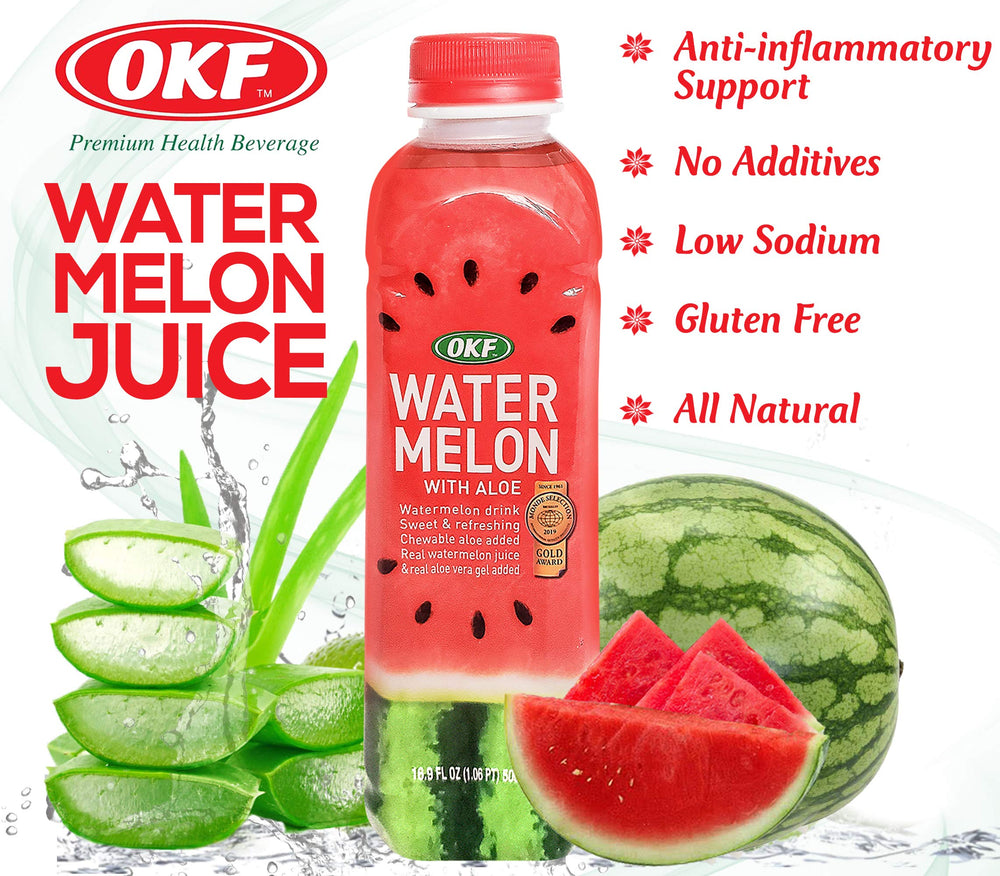 OKF Watermelon with Aloe Vera drink on kitchen table in natural light