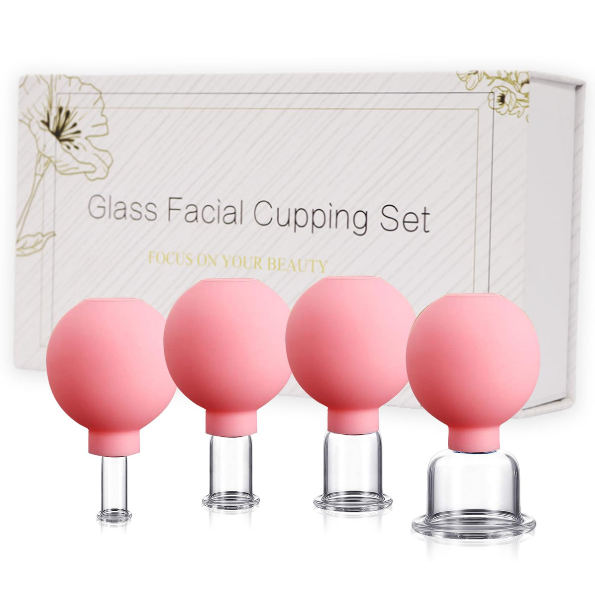 Okmaba glass facial cupping set with four sizes for at-home facial lift.