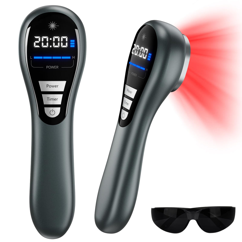Okyna red light wand on the face for potential skin benefits.