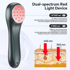 Okyna red light wand applied to neck and shoulders for warmth.