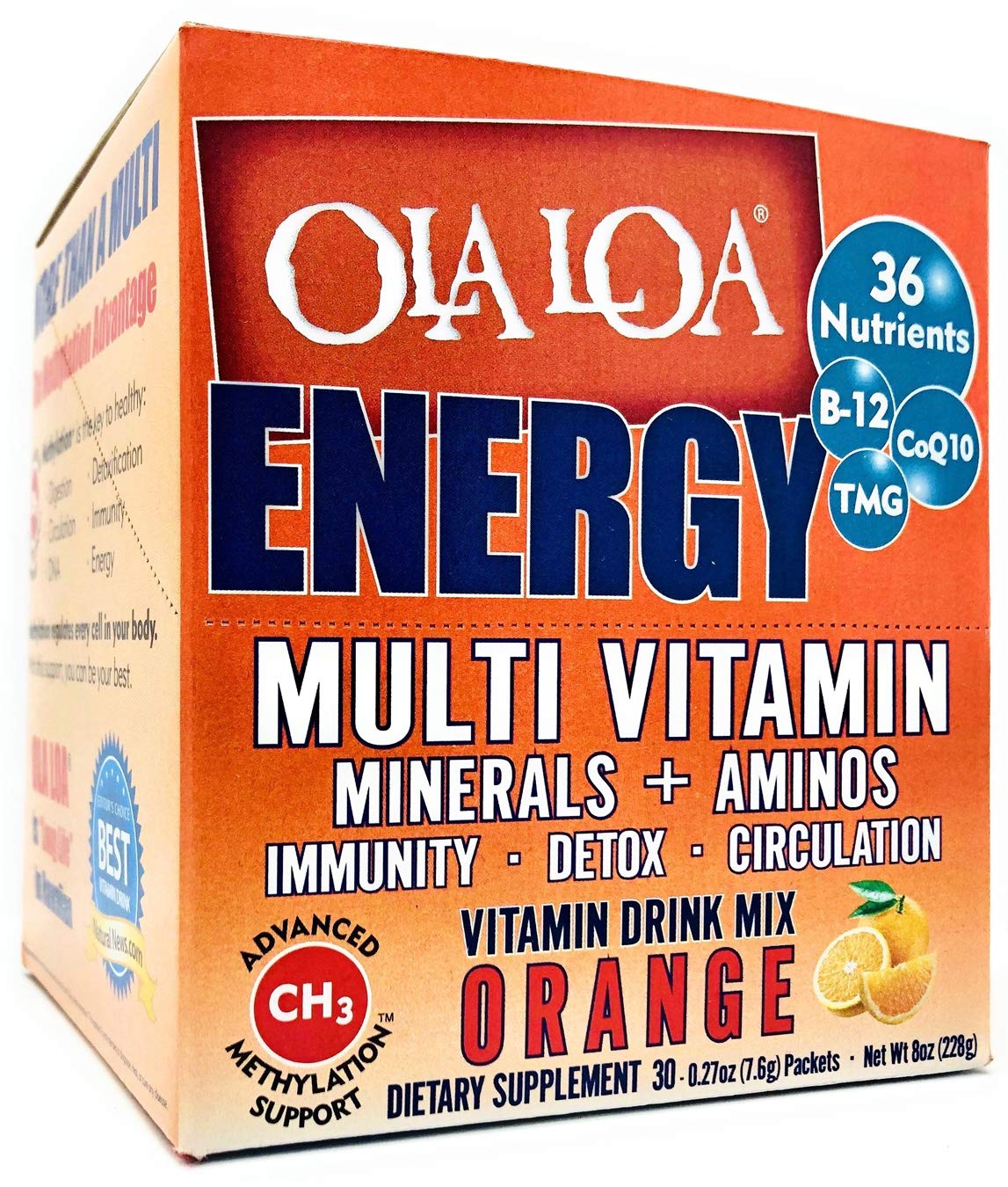 Ola Loa Energy Orange ingredients label highlights minerals and amino acids