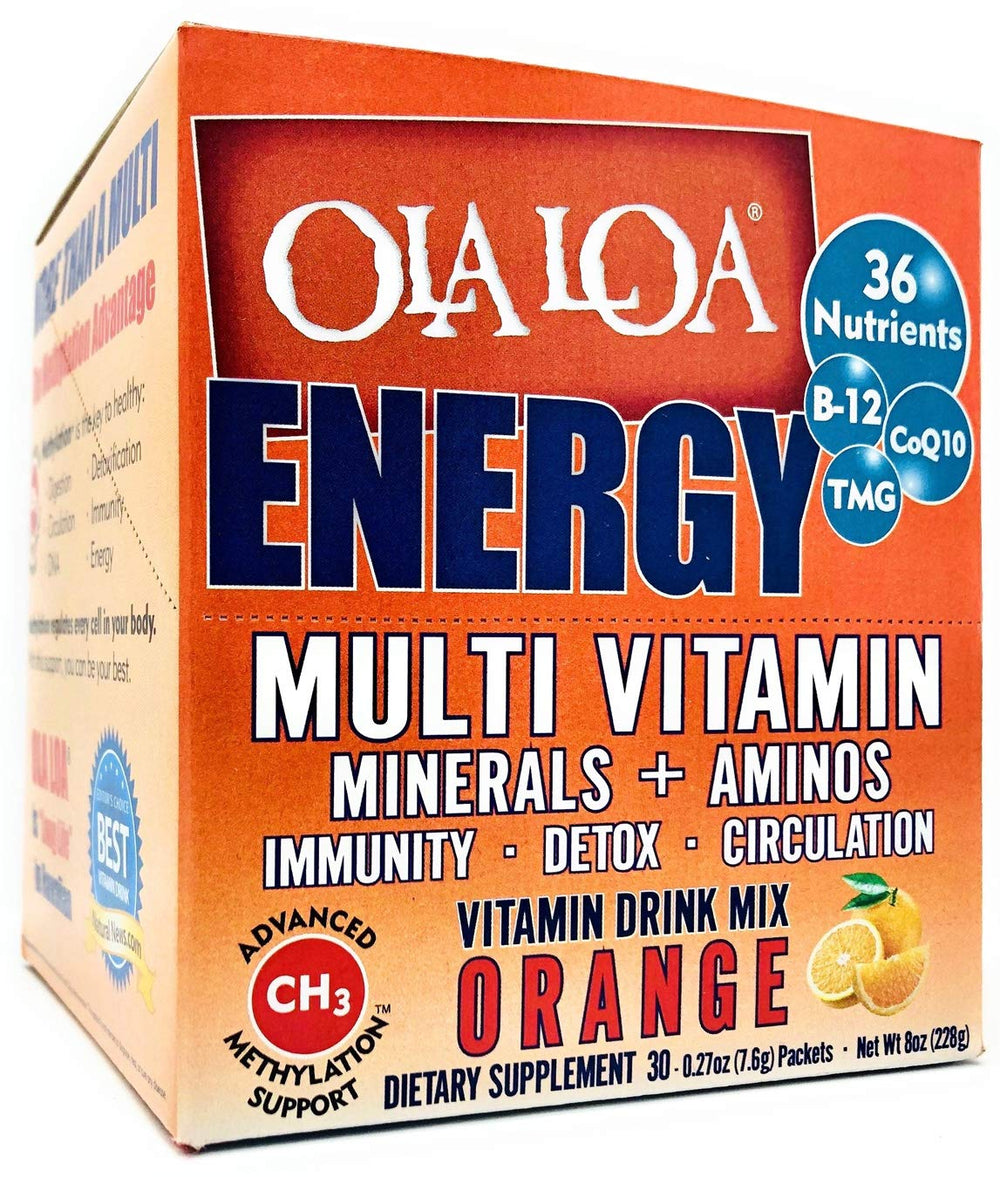 Ola Loa Energy Orange ingredients label highlights minerals and amino acids