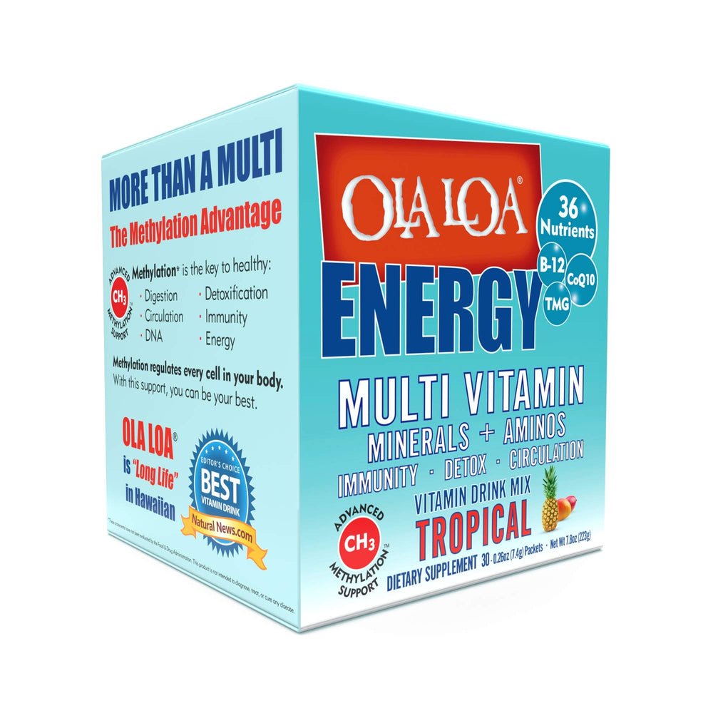 Ola Loa Energy packet ready for a refreshing daily vitamin routine.