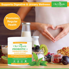 Ola Organic probiotic powder in 300g jar with resealable lid