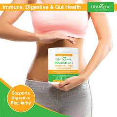 Measuring scoop with Ola Organic Probiotic Powder for precise servings