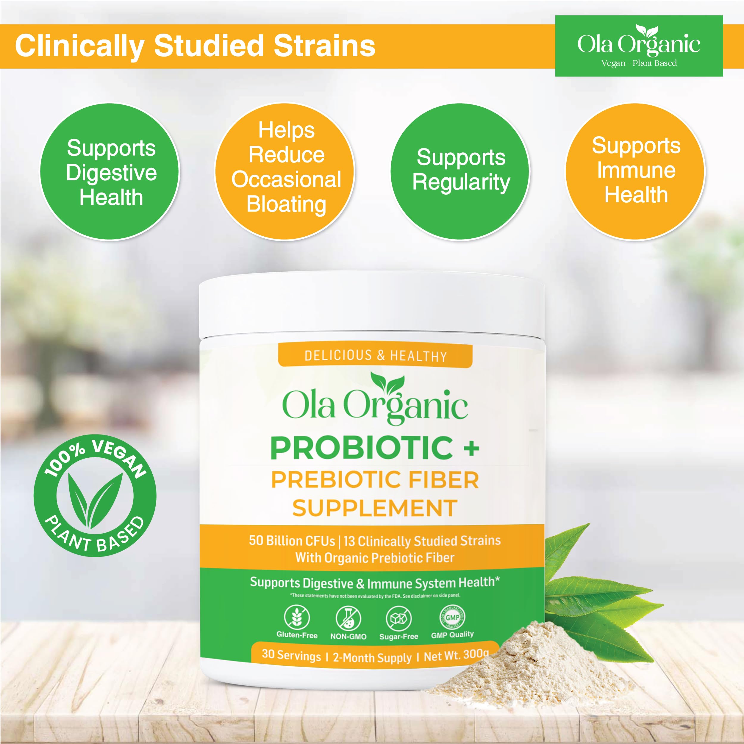 Ola Organic Max Strength Probiotic Powder mixing into smoothie for convenience