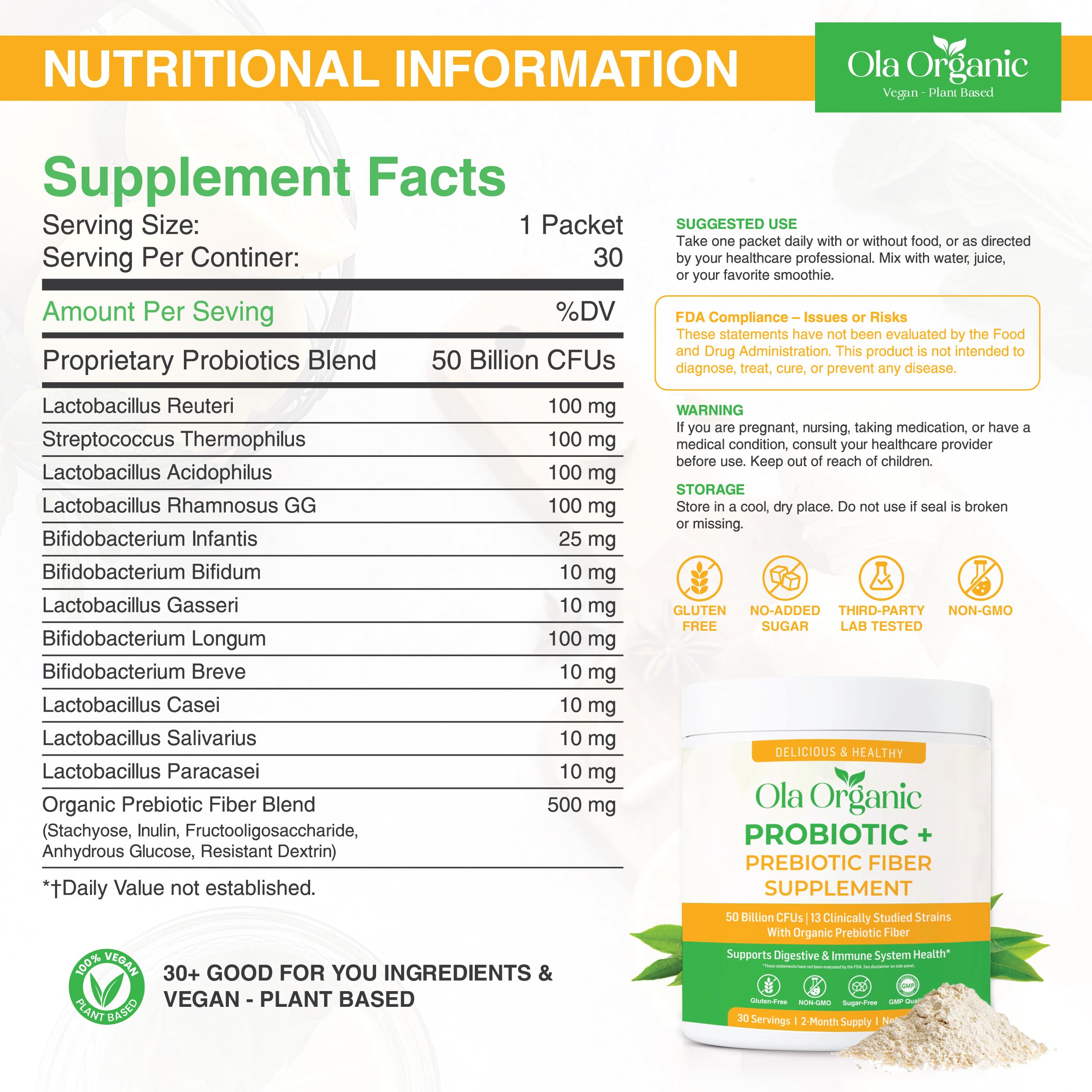 Ola Organic Probiotic Powder pouring into water for easy daily intake