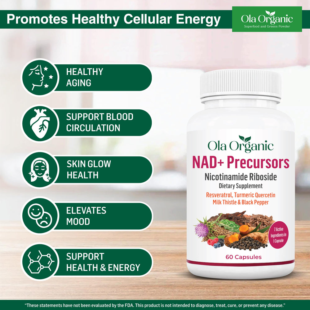 Ola Organic NAD+ Plus bottle in hand for convenient NAD+ energy support