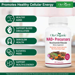 Ola Organic NAD+ Plus bottle in hand for convenient NAD+ energy support