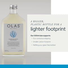 Olas essential oils with tea tree and mint deliver a cooling sensation.