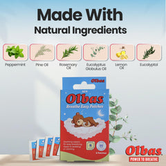 Vapor release from Olbas Breathe Easy Patches promoting nighttime relaxation.