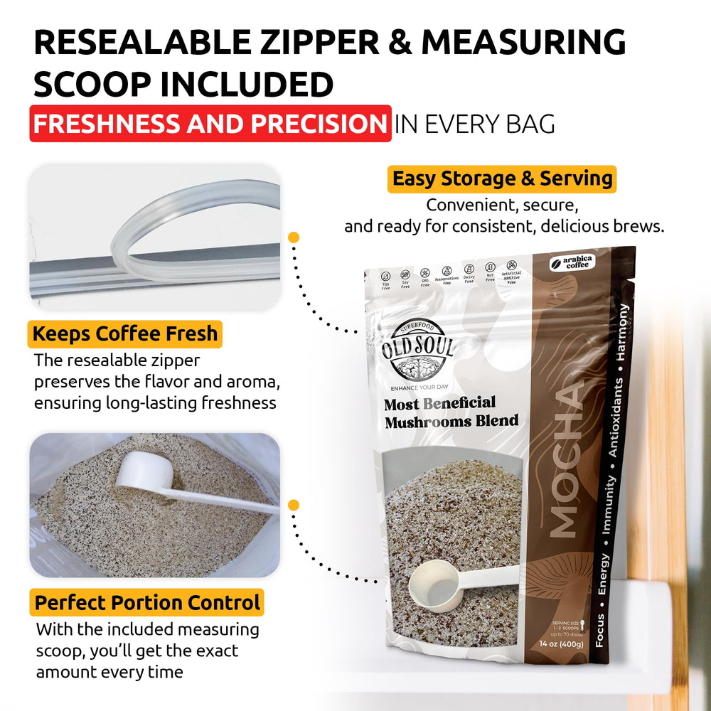 OldSoul 14-ounce pack beside scoop for easy measurement
