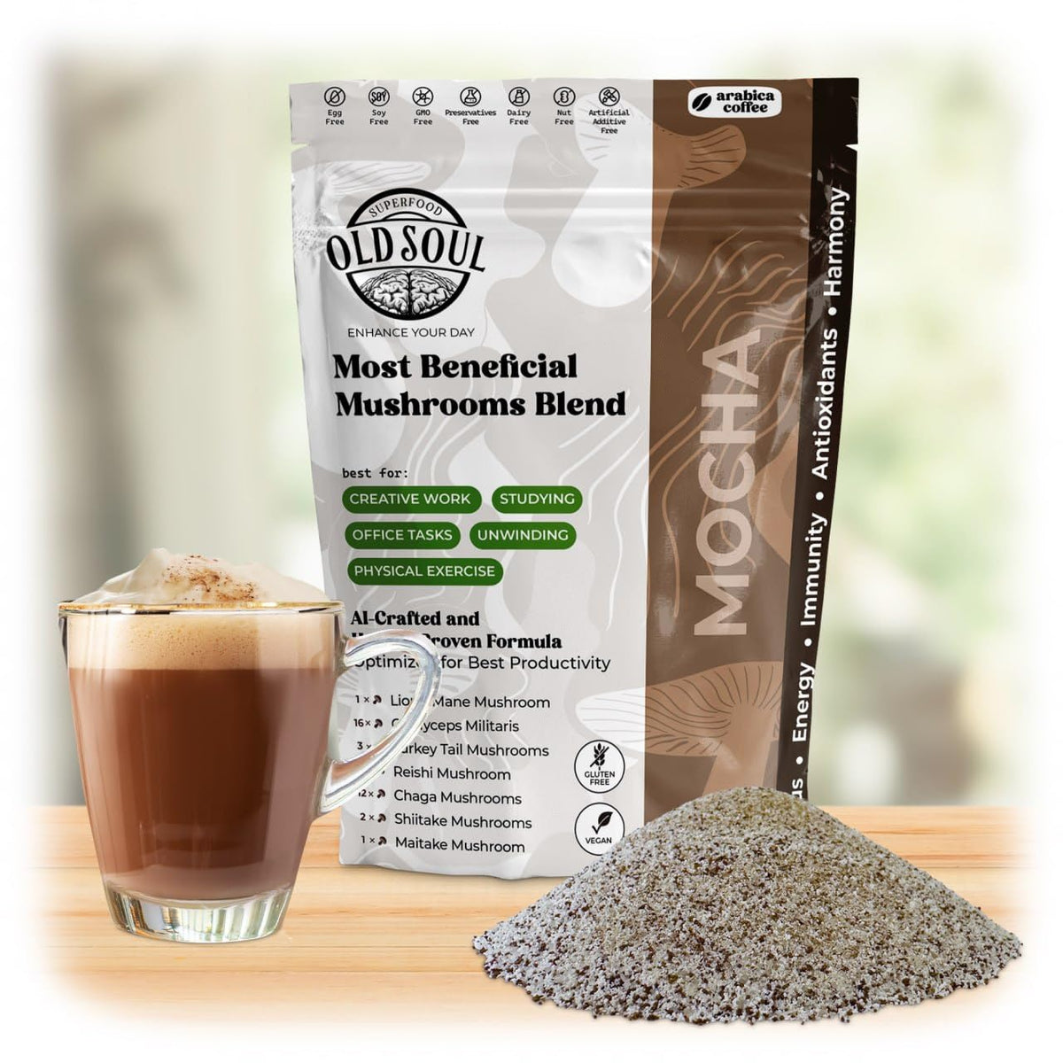 OldSoul black coffee mushroom blend packaging for daily energy