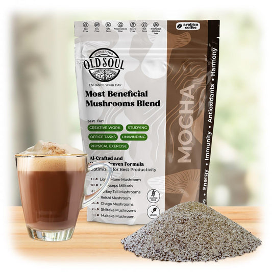 OldSoul black coffee mushroom blend packaging for daily energy