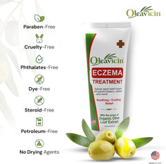 Oleavicin Eczema Cream organic olive leaf ingredient close-up.