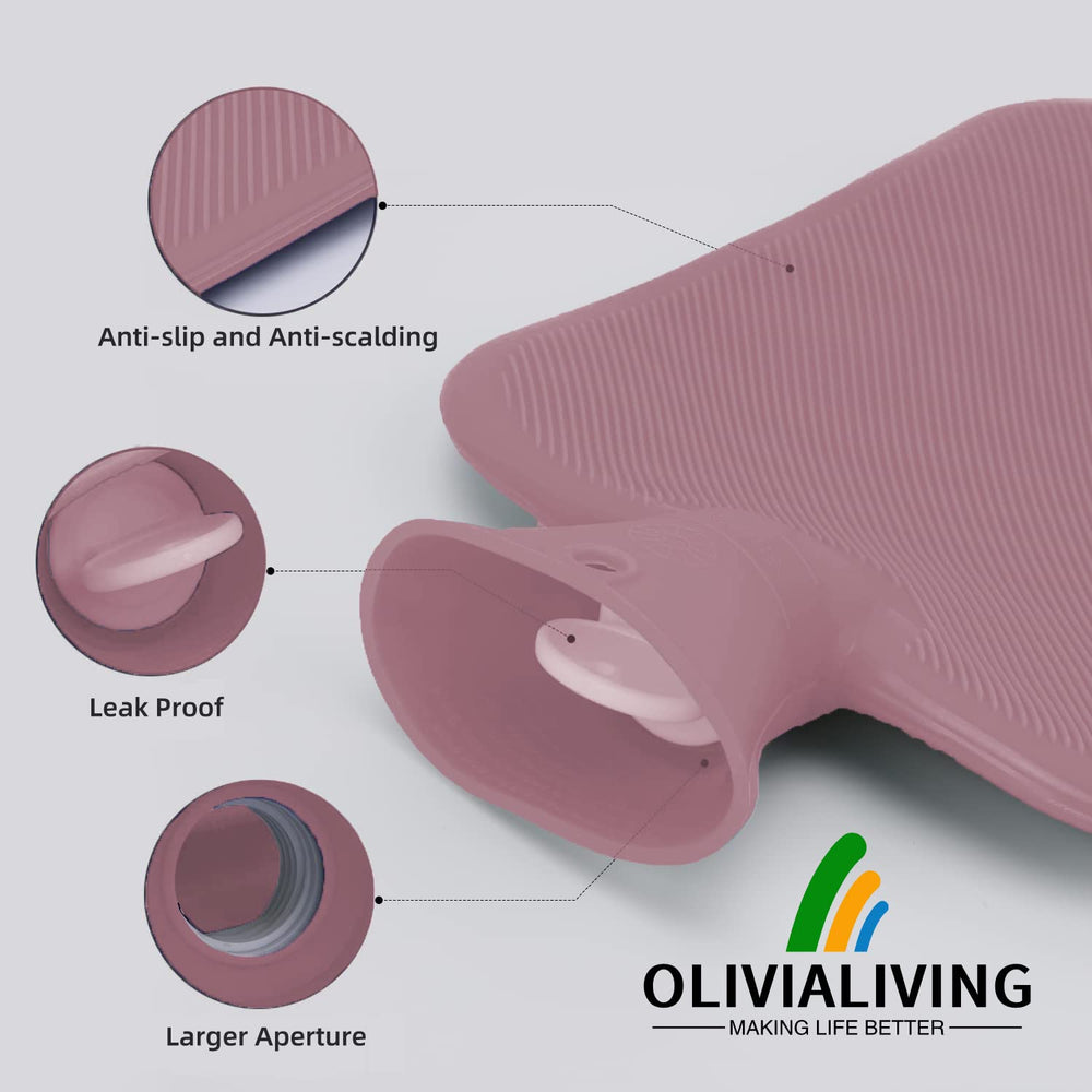 OliviaLiving hot water bottle 2l anti-spurt lip prevents back-flow during filling