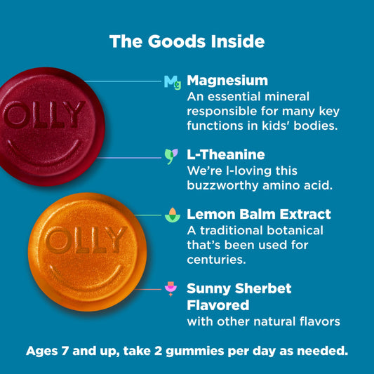 OLLY Kids Chillax gummies are being poured for quick, no-water calming support.