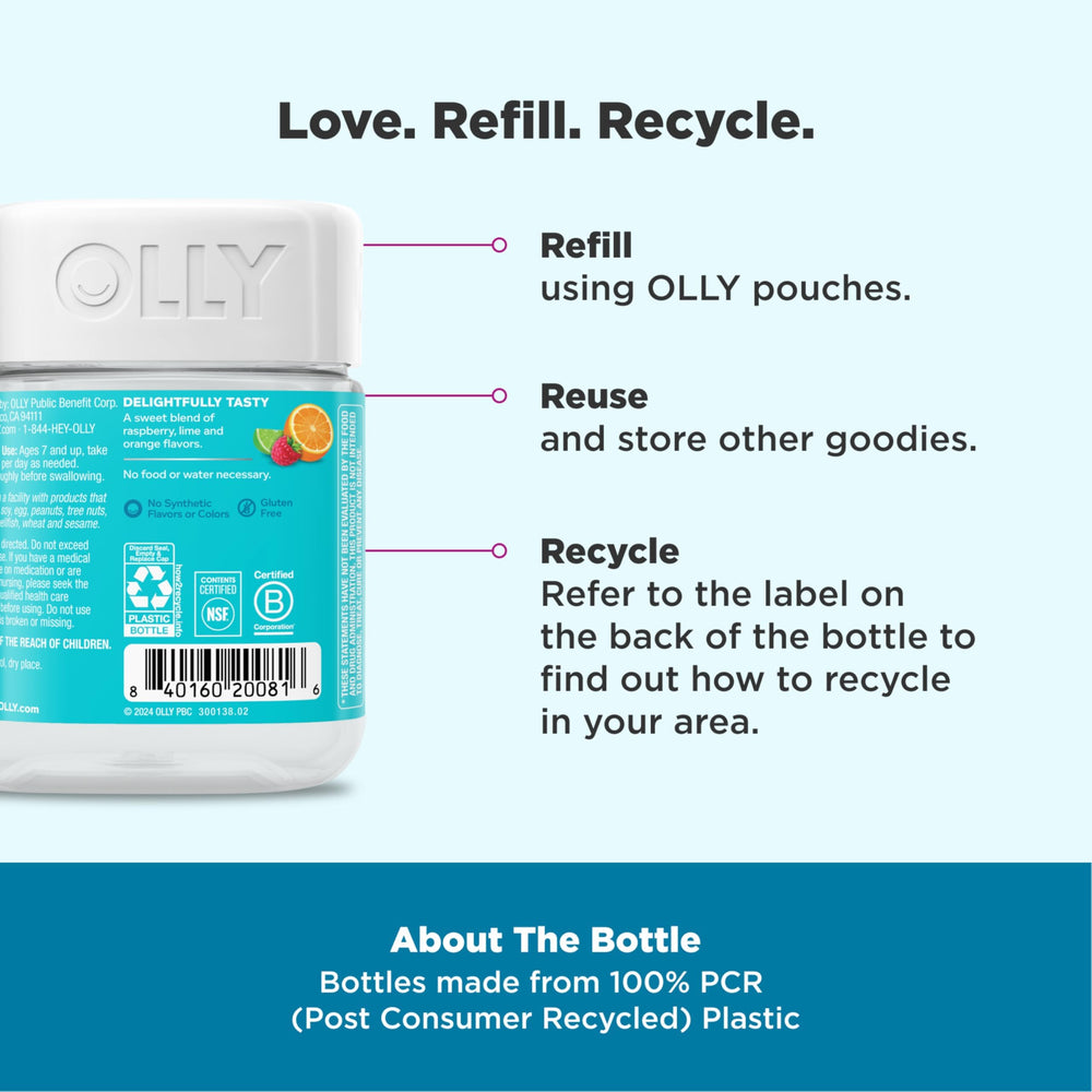 Child holding OLLY Kids Chillax bottle showcases user-friendly chewables for ages 4 and up.