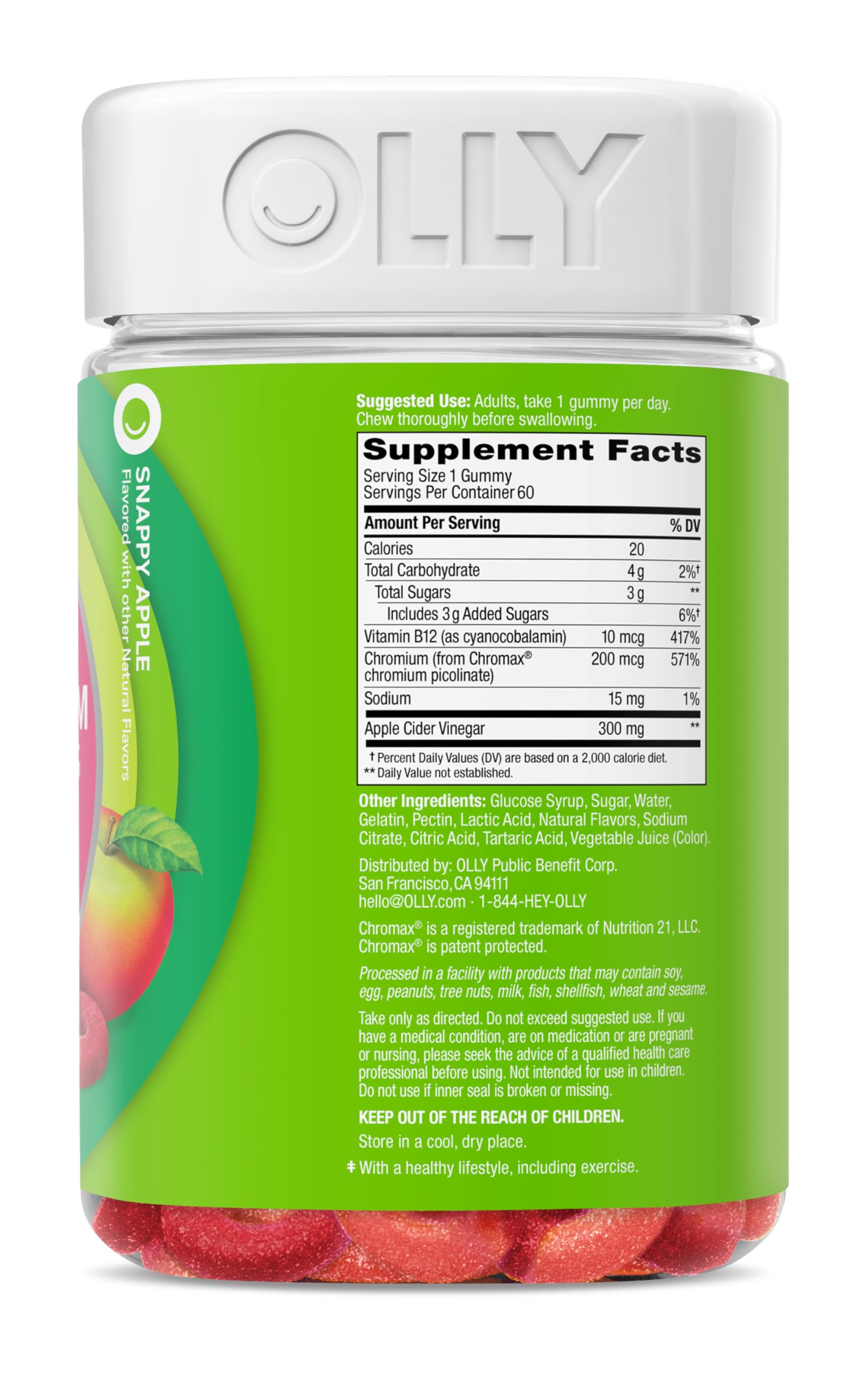 OLLY Metabolism Gummy Rings dispense-pour demonstrates easy daily dosage.
