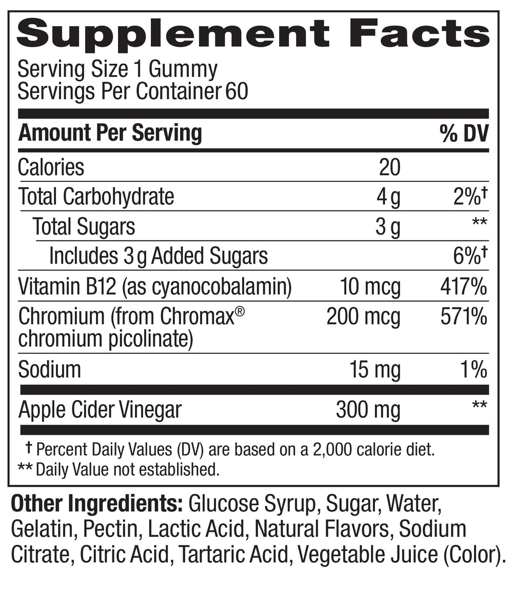 OLLY Metabolism Gummy Rings ingredients-label presents gluten-free, no artificial colors or flavors.