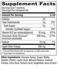 OLLY Metabolism Gummy Rings ingredients-label presents gluten-free, no artificial colors or flavors.