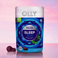 OLLY bottle with mint leaf suggesting calming bedtime routine