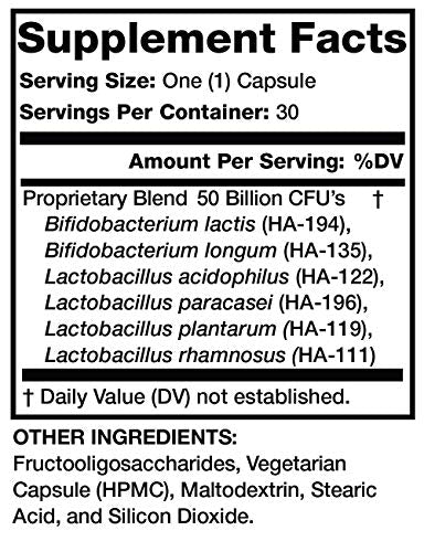 Olympian Labs 50 Billion Cultures label emphasizes shelf-stable daily probiotic support.